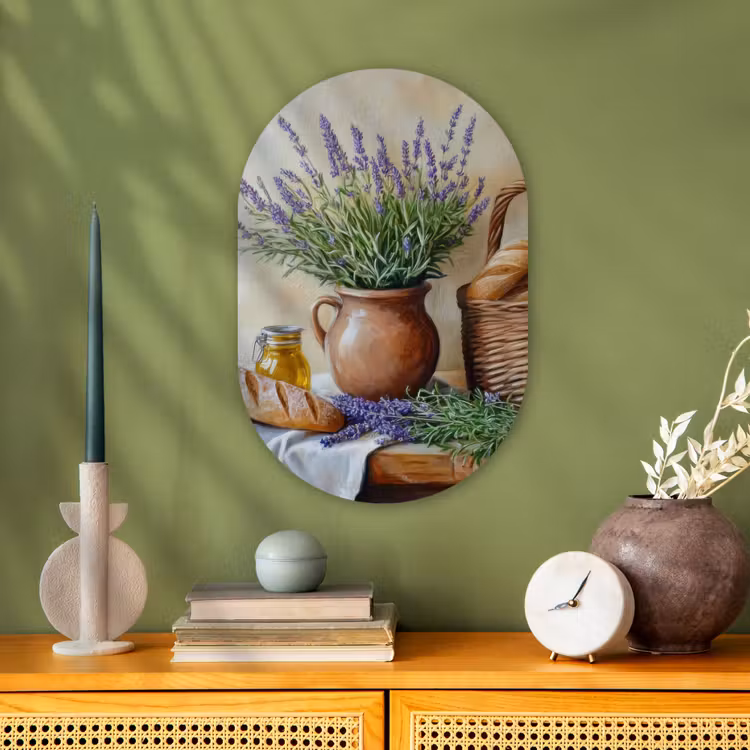 Lavendel - Brood - Stilleven Wandcirkel Ovaal Forex klein -sfeer2