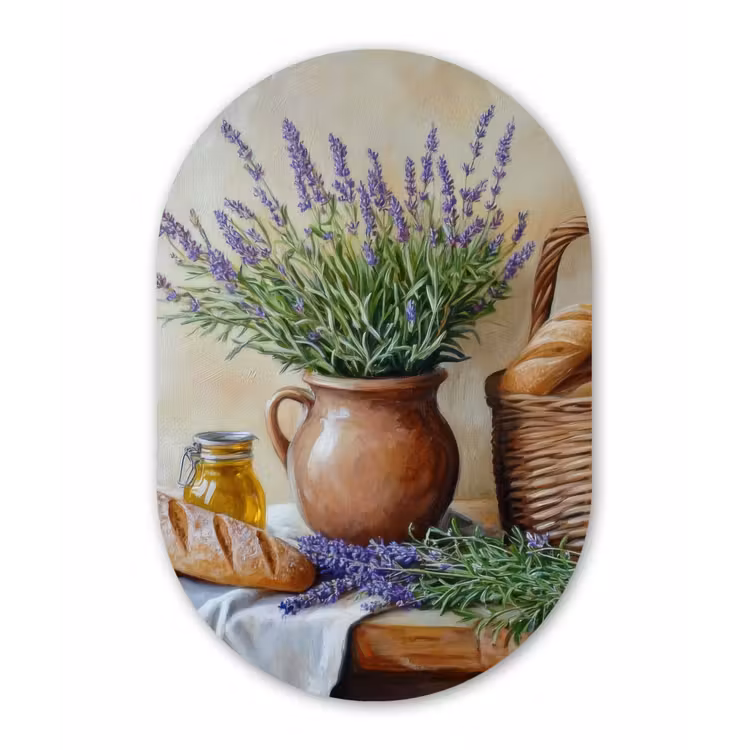 Lavendel - Brood - Stilleven Wandcirkel Ovaal Forex klein -3d