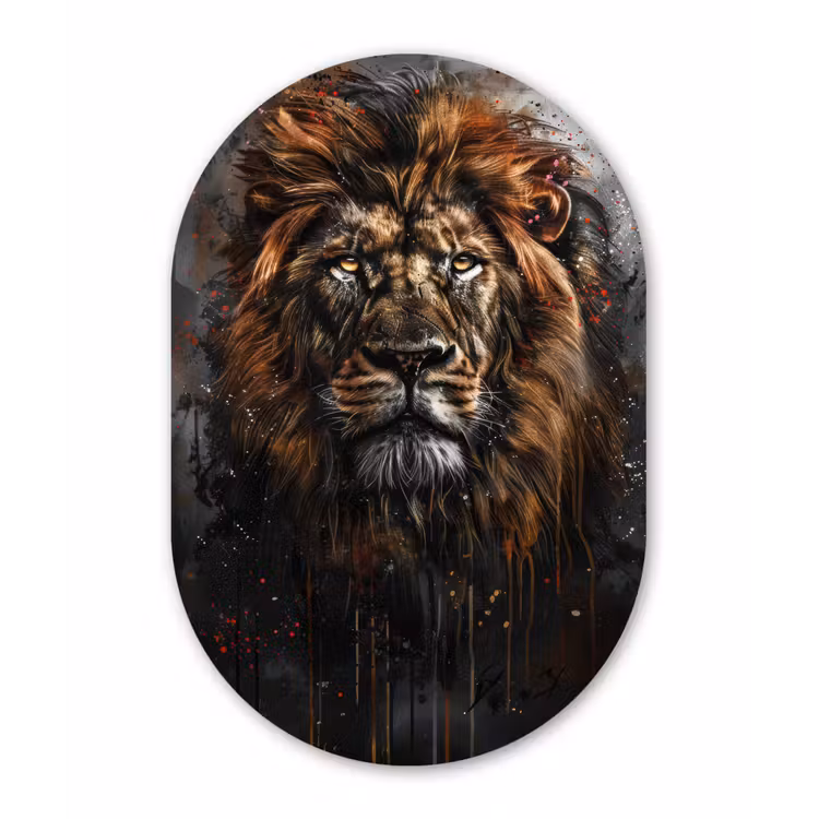 Leeuw - Dieren - Portret - Zwart - Luxe Wandcirkel Ovaal Forex klein -3d