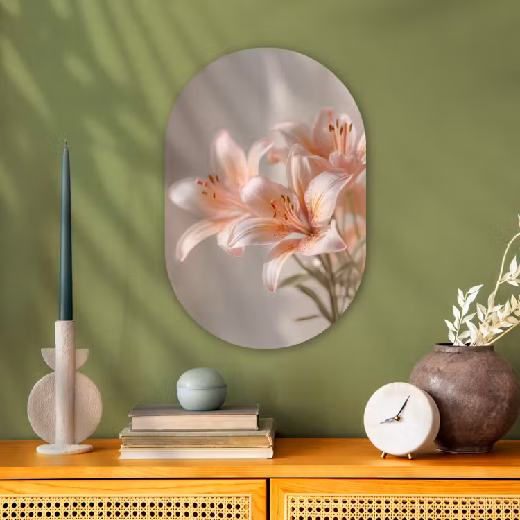 Lelies - Meeldraden - Roze - Wazig Wandcirkel Ovaal Forex klein -sfeer2