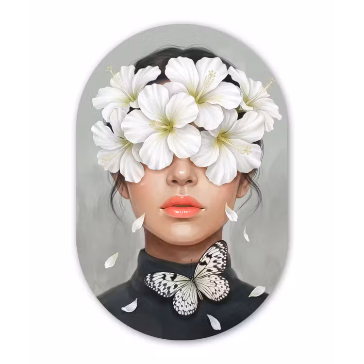 Lelies - Portret - Wit Wandcirkel Ovaal Forex klein -3d