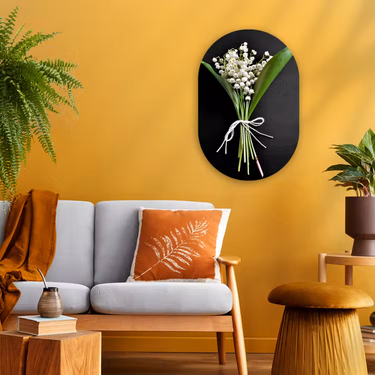 Lelietjes van dalen - Bloemen - Stilleven - Flora Wandcirkel Ovaal Forex klein -sfeer4
