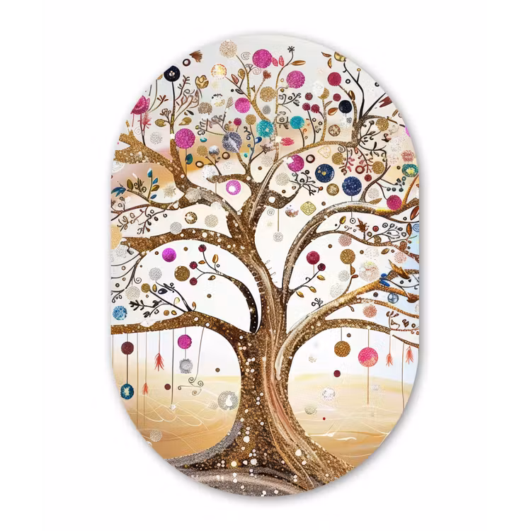 Levensboom - Goud - Kleurrijk - Abstract - Aesthetic Wandcirkel Ovaal Forex klein -3d