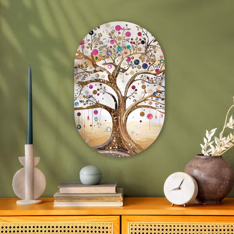 Levensboom - Goud - Kleurrijk - Abstract - Aesthetic Wandcirkel Ovaal Forex klein -sfeer2