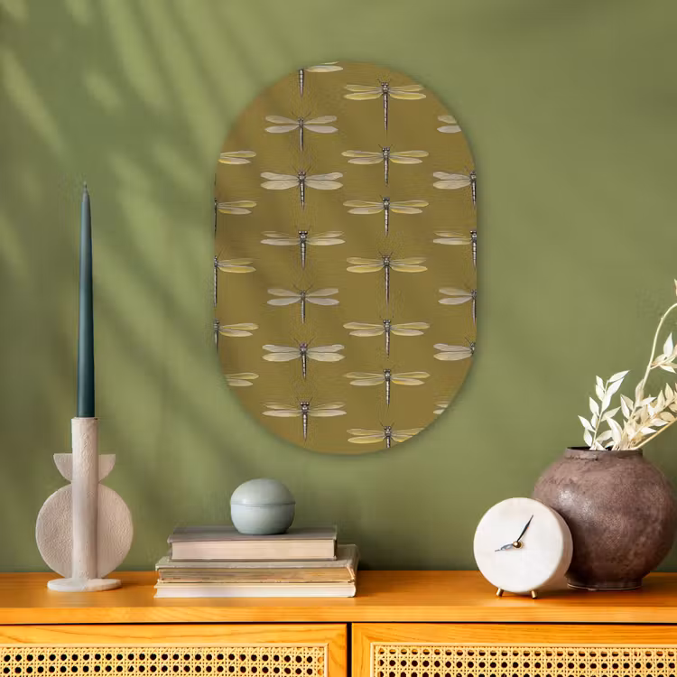 Libellen - Patroon - Groen Wandcirkel Ovaal Forex klein 630 -sfeer2