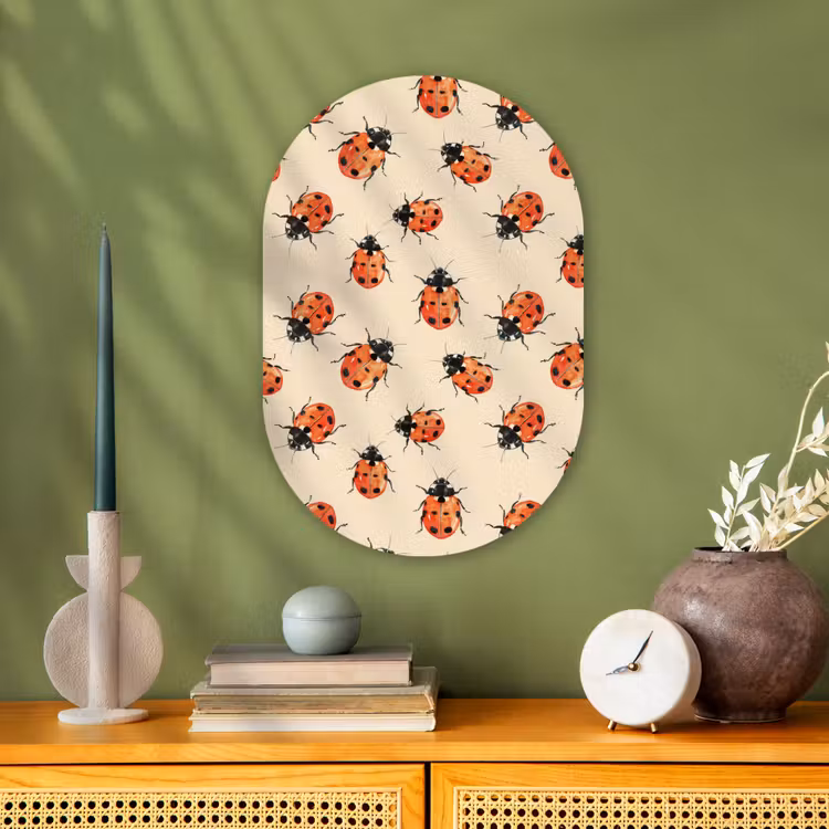 Lieveheersbeestjes - Patroon - Rood Wandcirkel Ovaal Forex klein 630 -sfeer2