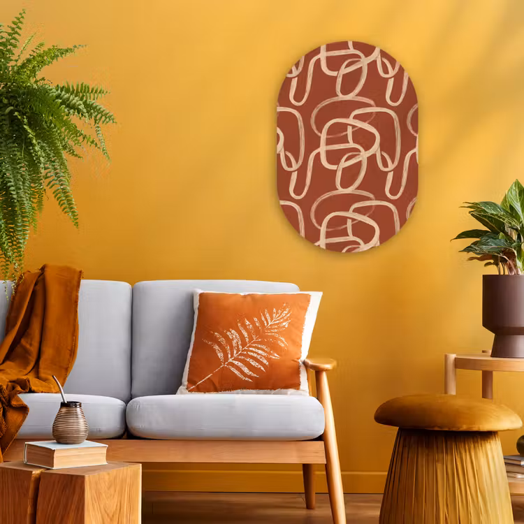 Lijnen - Abstract - Organisch - Terracotta - Crème Wandcirkel Ovaal Forex klein 630 -sfeer4