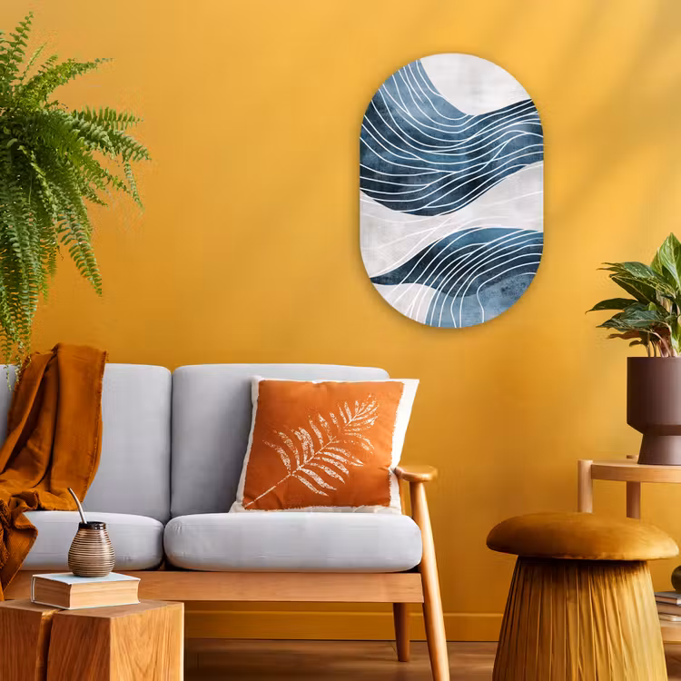 Lijnen - Golven - Abstract - Blauw Wandcirkel Ovaal Forex klein -sfeer4