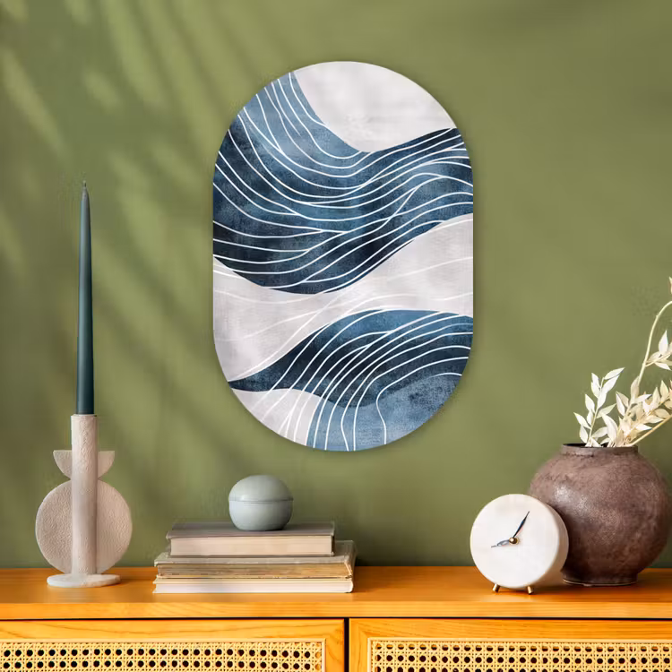 Lijnen - Golven - Abstract - Blauw Wandcirkel Ovaal Forex klein -sfeer2