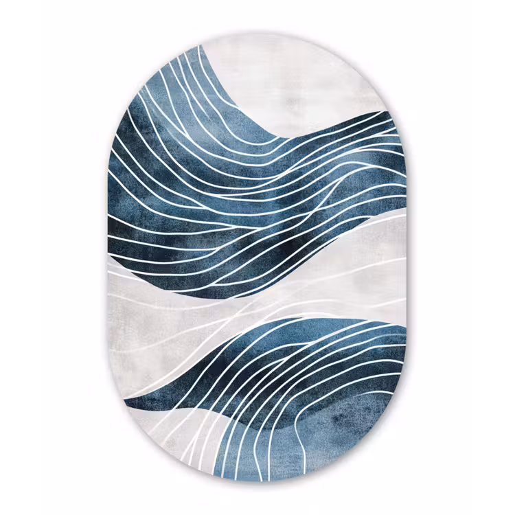 Lijnen - Golven - Abstract - Blauw Wandcirkel Ovaal Forex klein -3d