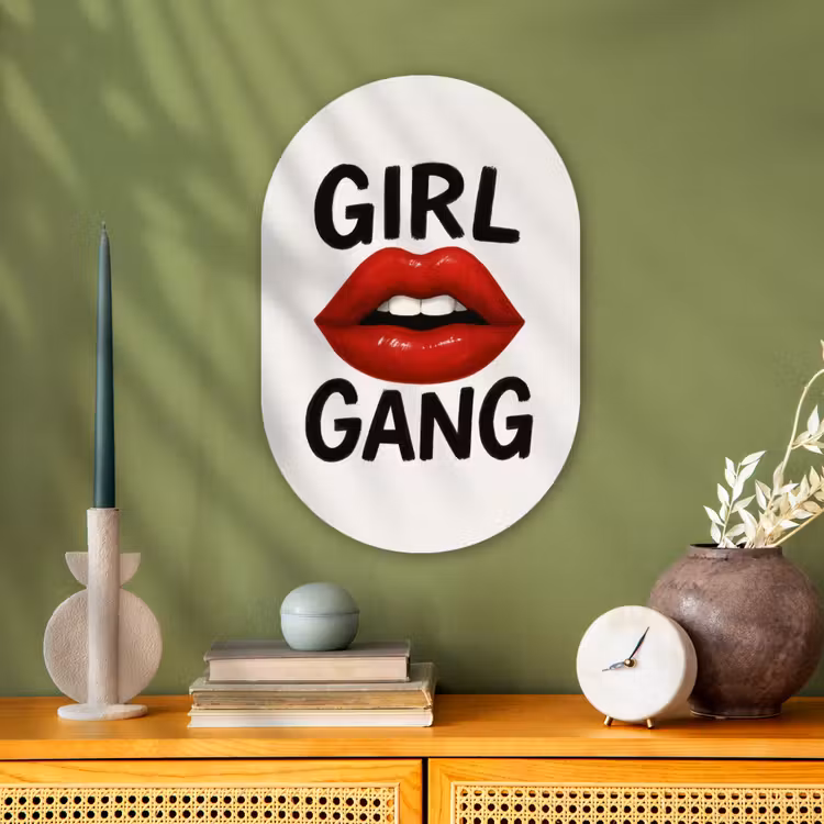 Lip - Girl - Rood - Letters Wandcirkel Ovaal Forex klein -sfeer2