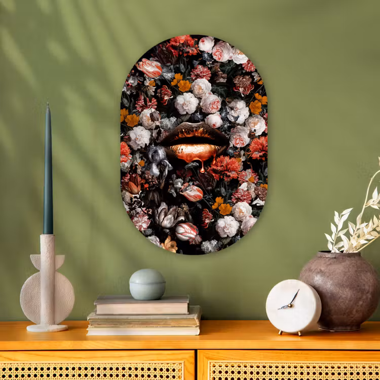 Lippen - Bloemen - Verf - Oranje - Kunst - Abstract - Oude meesters Wandcirkel Ovaal Forex klein -sfeer2