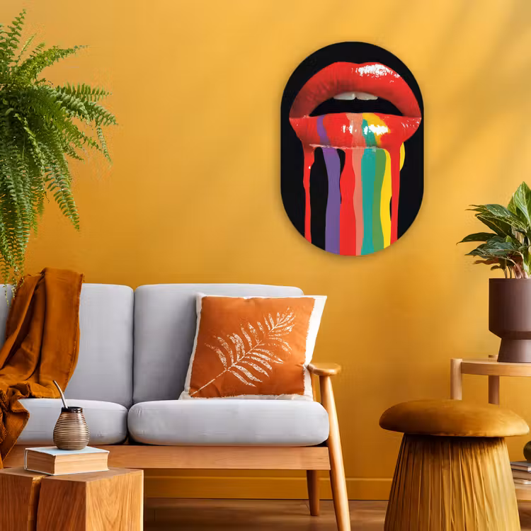 Lippen - Kleuren - Zwart Wandcirkel Ovaal Forex klein -sfeer4