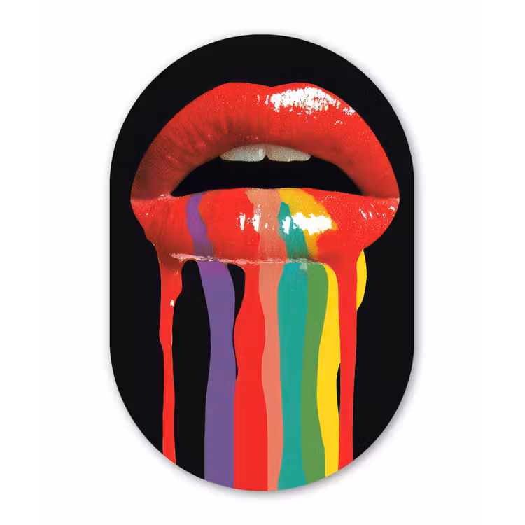 Lippen - Kleuren - Zwart Wandcirkel Ovaal Forex klein -3d
