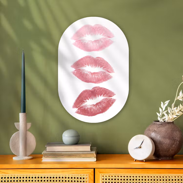 Lippen - Kusafdruk - Roze - Modern - Abstract Wandcirkel Ovaal Forex klein -sfeer2