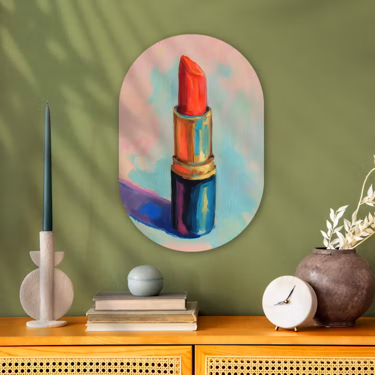 Lippenstift - Rood - Penseelstreken Wandcirkel Ovaal Forex klein -sfeer2