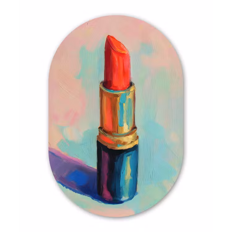 Lippenstift - Rood - Penseelstreken Wandcirkel Ovaal Forex klein -3d