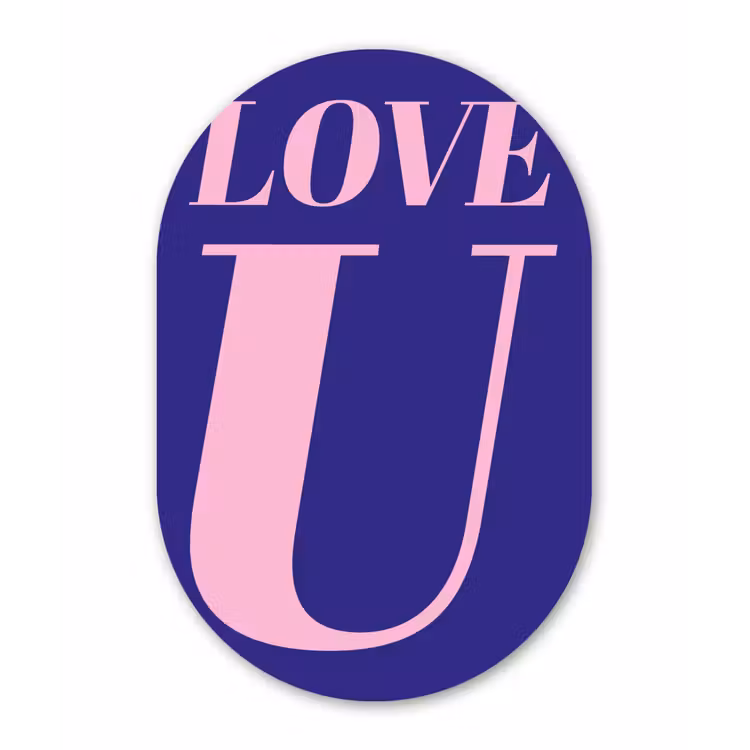 Love - Blauw - Valentijn Wandcirkel Ovaal Forex klein -3d