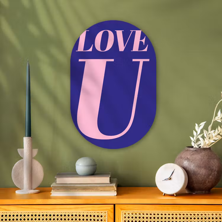 Love - Blauw - Valentijn Wandcirkel Ovaal Forex klein -sfeer2