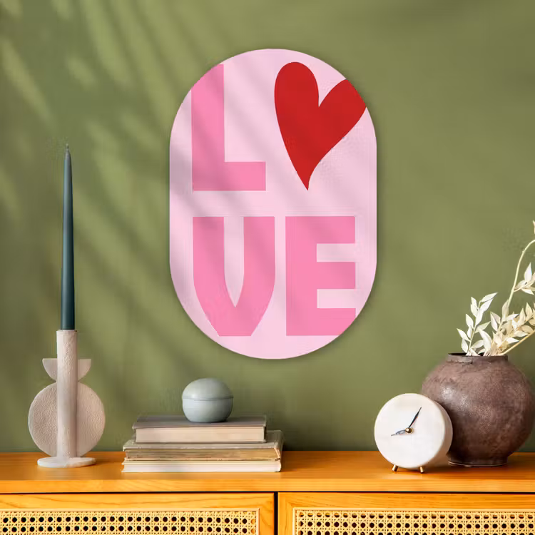 Love - Roze - Hart - Valentijn Wandcirkel Ovaal Forex klein -sfeer2