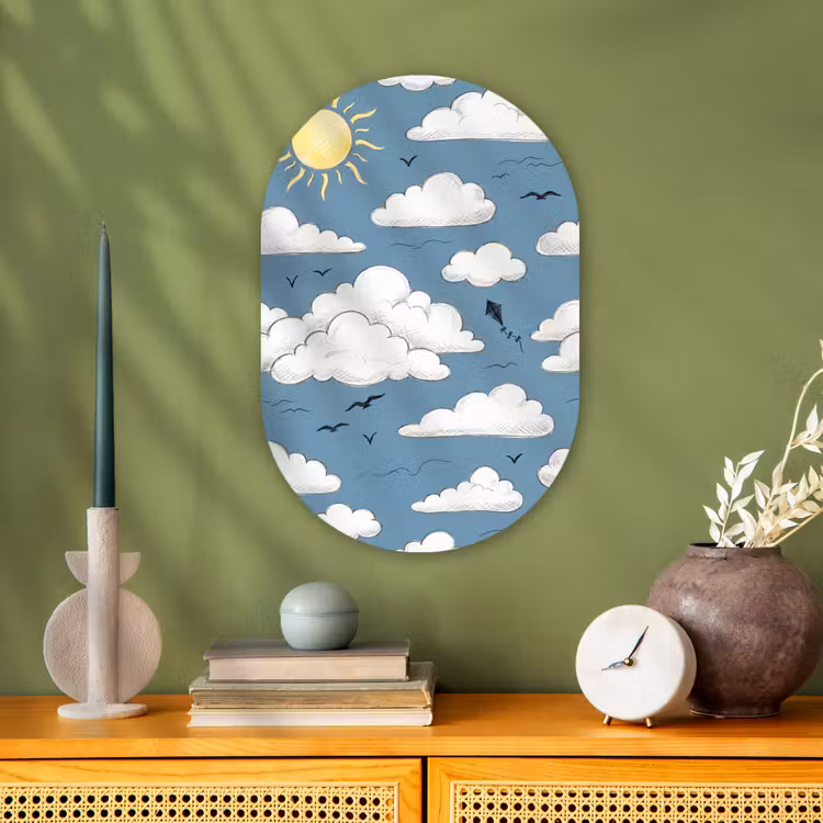 Lucht - Zon - Wolken - Natuur - Blauw Wandcirkel Ovaal Forex klein -sfeer2