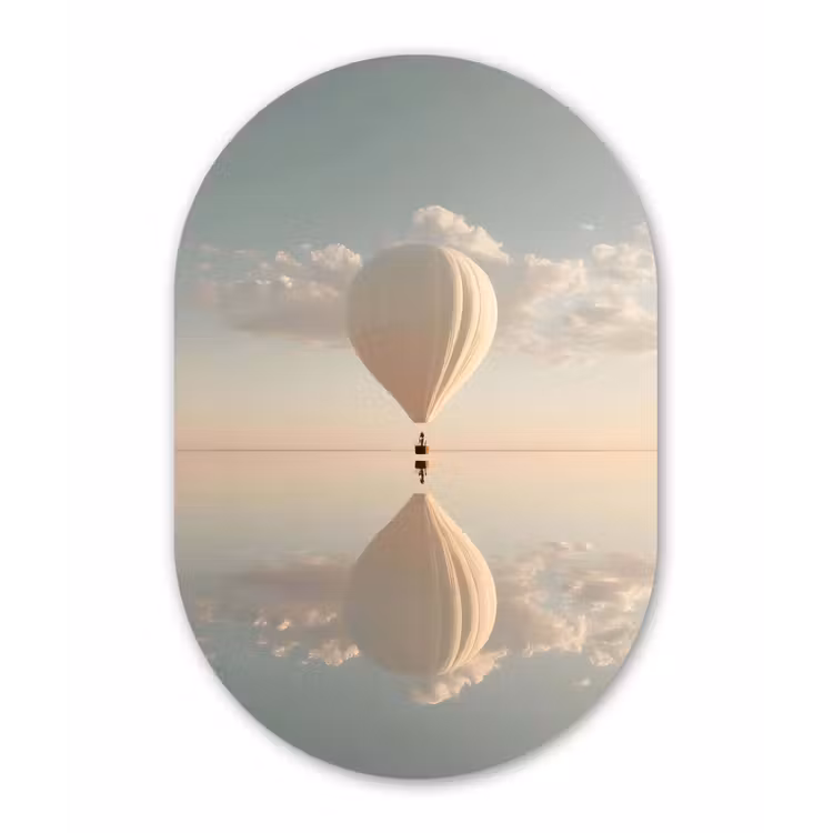 Luchtballon - Wolken - Water - Blauw Wandcirkel Ovaal Forex klein -3d