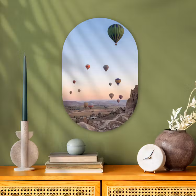 Luchtballonnen - Rotsen - Zonsopgang Wandcirkel Ovaal Forex klein -sfeer2