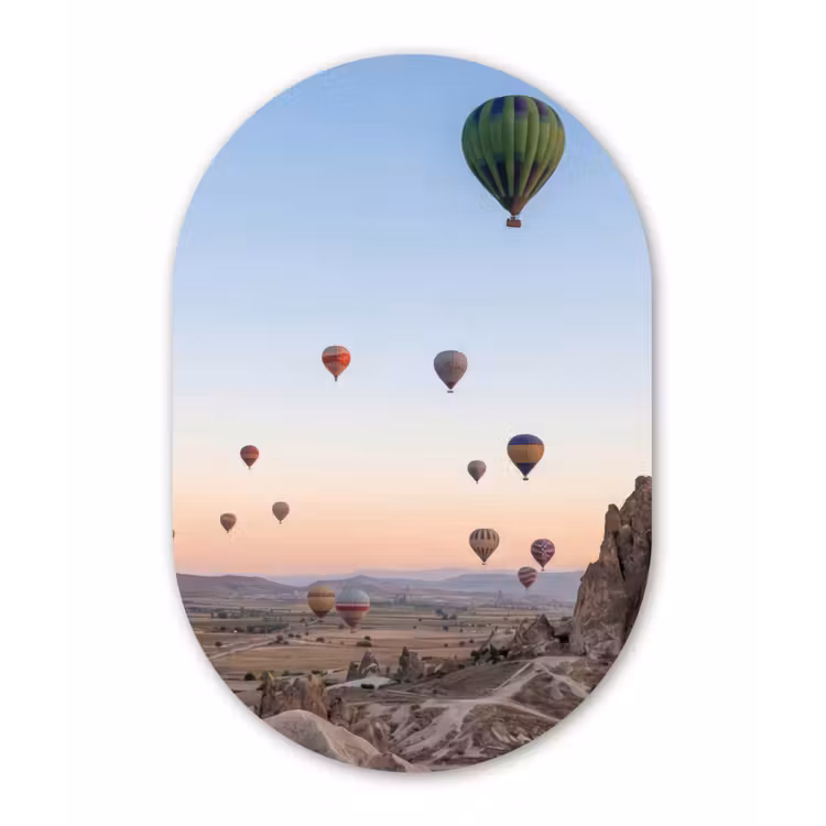 Luchtballonnen - Rotsen - Zonsopgang Wandcirkel Ovaal Forex klein -3d