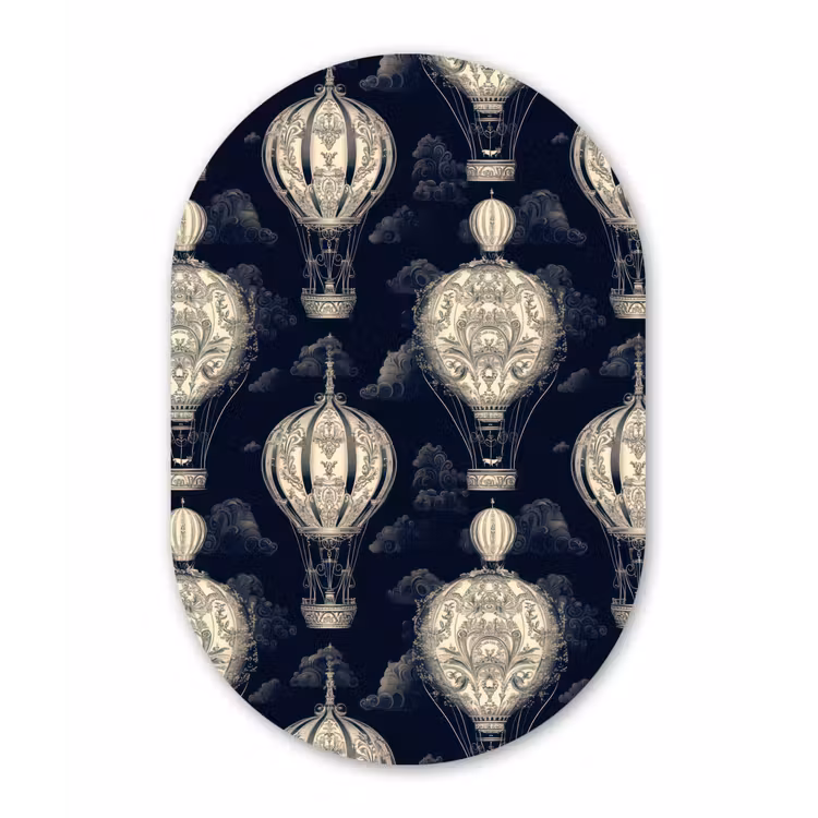 Luchtballonnen - Wolken - Patroon - Donkerblauw Wandcirkel Ovaal Forex klein 630 -3d