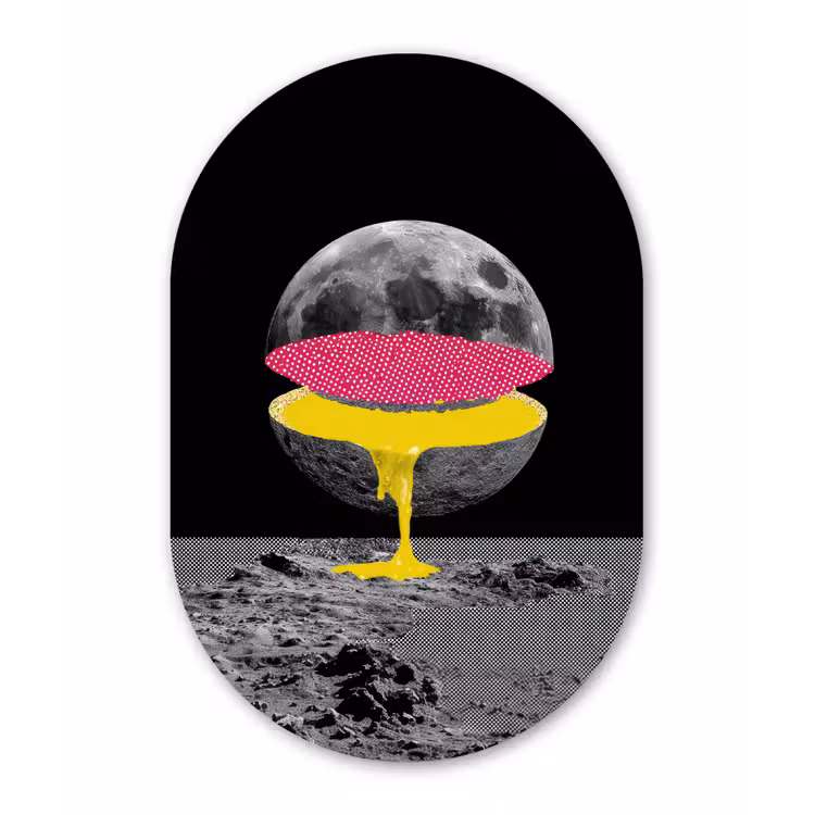 Maan - Geel - Roze - Zwart Wandcirkel Ovaal Forex klein -3d