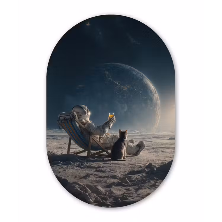 Maan - Kat - Astronaut - Ruimte Wandcirkel Ovaal Forex klein -3d