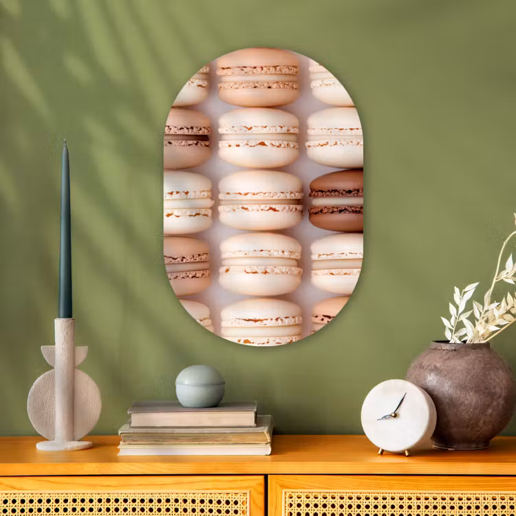 Macarons - Beige - Bruin Wandcirkel Ovaal Forex klein -sfeer2