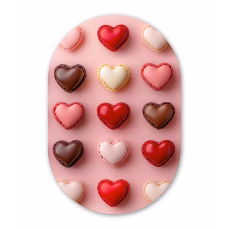 Macarons - Hartjes - Kleurrijk - Roze Wandcirkel Ovaal Forex klein -3d