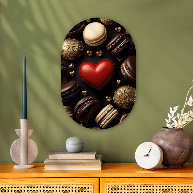 Macarons - Rood - Hart Wandcirkel Ovaal Forex klein -sfeer2