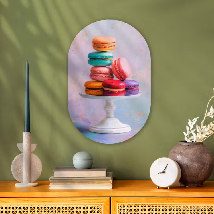 Macarons - Schaal - Pastel - Kleurrijk Wandcirkel Ovaal Forex klein -sfeer2