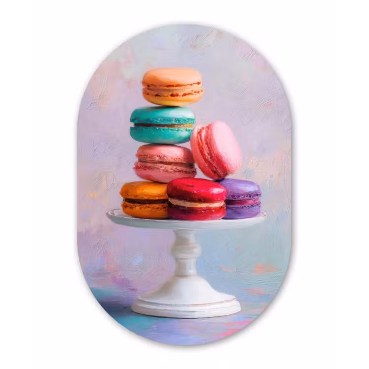 Macarons - Schaal - Pastel - Kleurrijk Wandcirkel Ovaal Forex klein -3d
