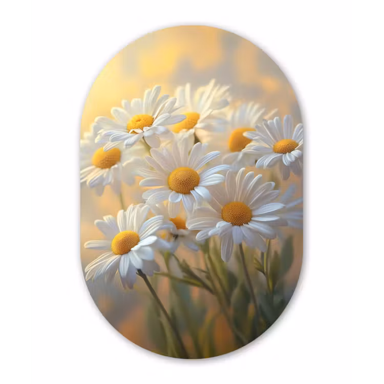 Madeliefjes - Wit - Zonlicht Wandcirkel Ovaal Forex klein -3d