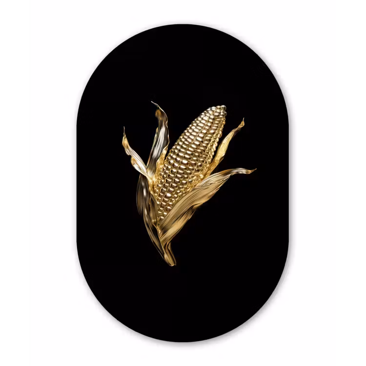 Mais - Eten - Goud - Zwart Wandcirkel Ovaal Forex klein -3d