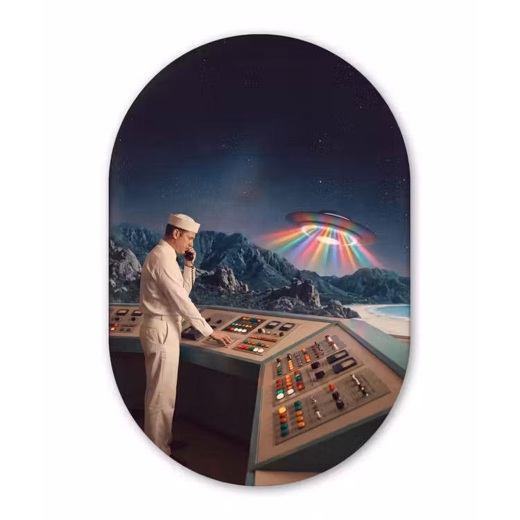 Muurovaal - Man - Controlekamer - Strand - Man - Controlekamer - Strand Wandcirkel Ovaal Forex klein