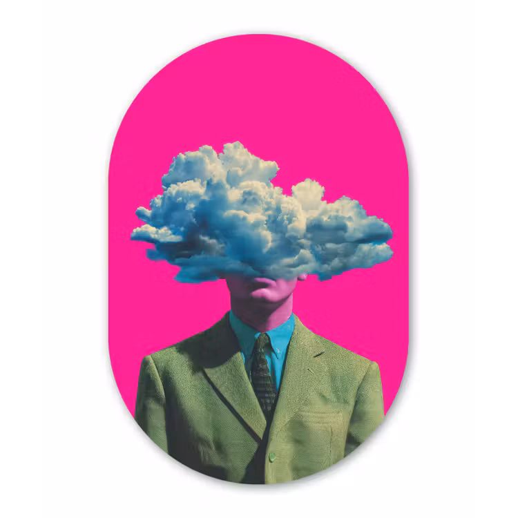 Man - Pak - Wolk - Roze Wandcirkel Ovaal Forex klein -3d