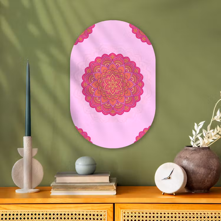 Mandala - Cirkel - Spiritueel - Oosters - Roze Wandcirkel Ovaal Forex klein -sfeer2