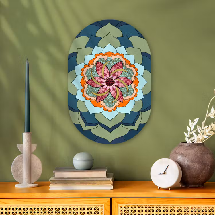 Mandala - Geometrisch - Kunst - Decoratief - Kleurrijk Wandcirkel Ovaal Forex klein -sfeer2