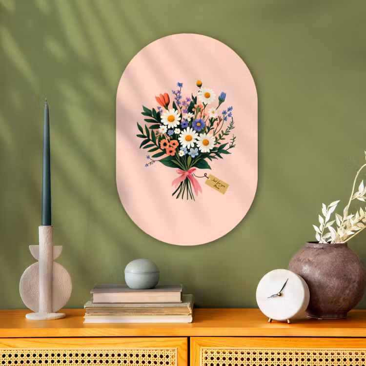Margrieten - Boeket - Strikje - Roze Wandcirkel Ovaal Forex klein -sfeer2