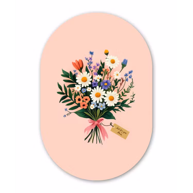 Margrieten - Boeket - Strikje - Roze Wandcirkel Ovaal Forex klein -3d