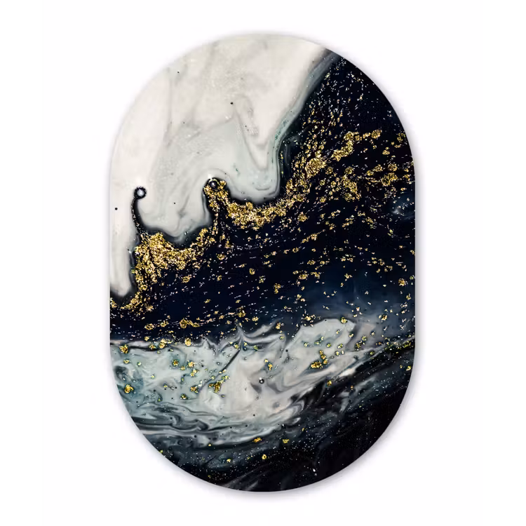 Marmer - Abstract - Goud - Luxe Wandcirkel Ovaal Forex klein -3d