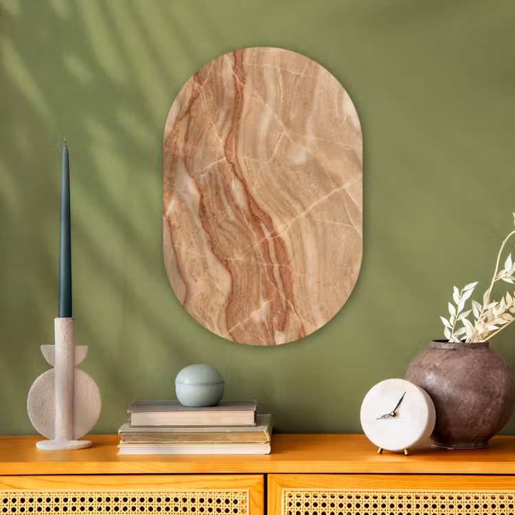 Marmer - Ader - Natuur - Abstract - Beige Wandcirkel Ovaal Forex klein -sfeer2