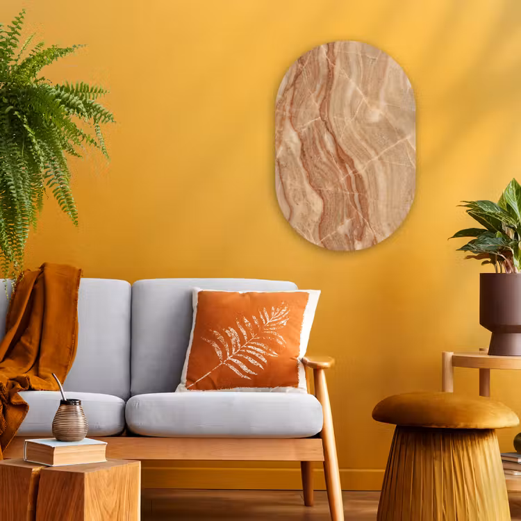Marmer - Ader - Natuur - Abstract - Beige Wandcirkel Ovaal Forex klein -sfeer4