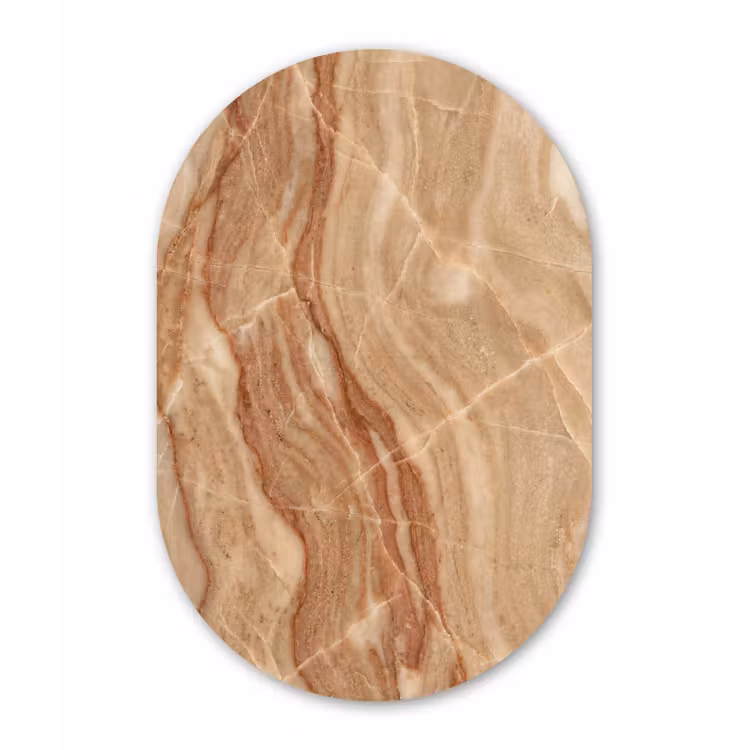 Marmer - Ader - Natuur - Abstract - Beige Wandcirkel Ovaal Forex klein -3d