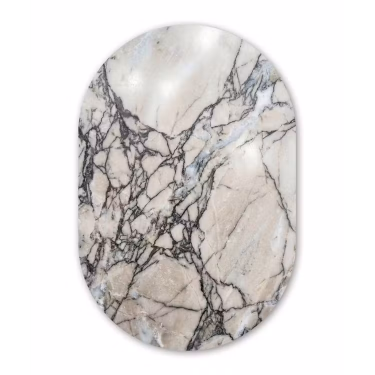 Marmer - Aderen - Patroon - Wit - Grijs Wandcirkel Ovaal Forex klein -3d
