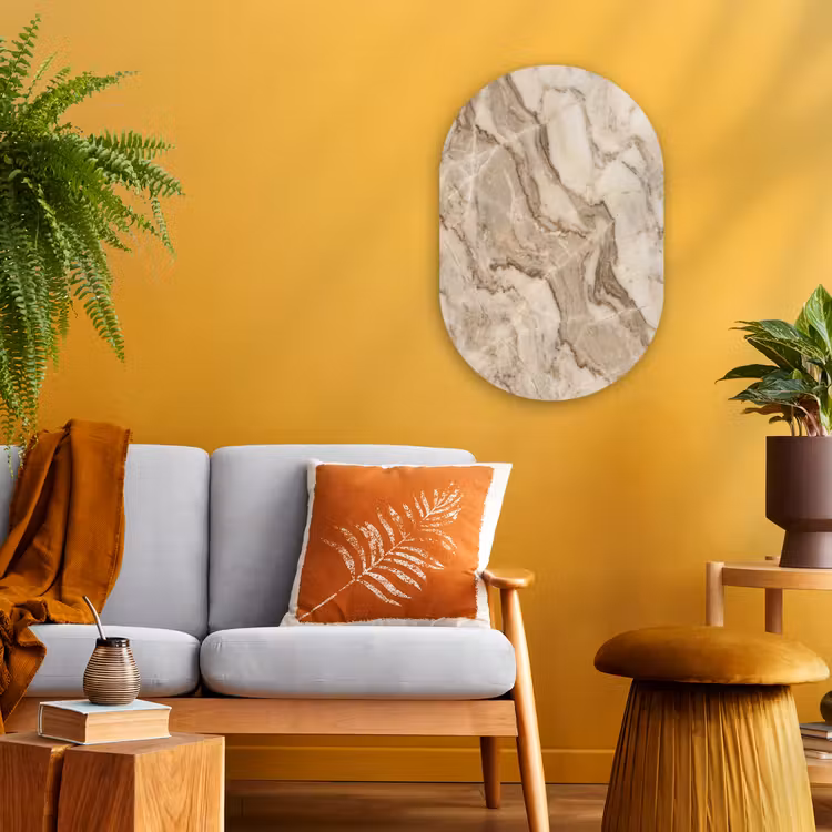 Marmer - Aderen - Textuur - Beige - Modern Wandcirkel Ovaal Forex klein -sfeer4